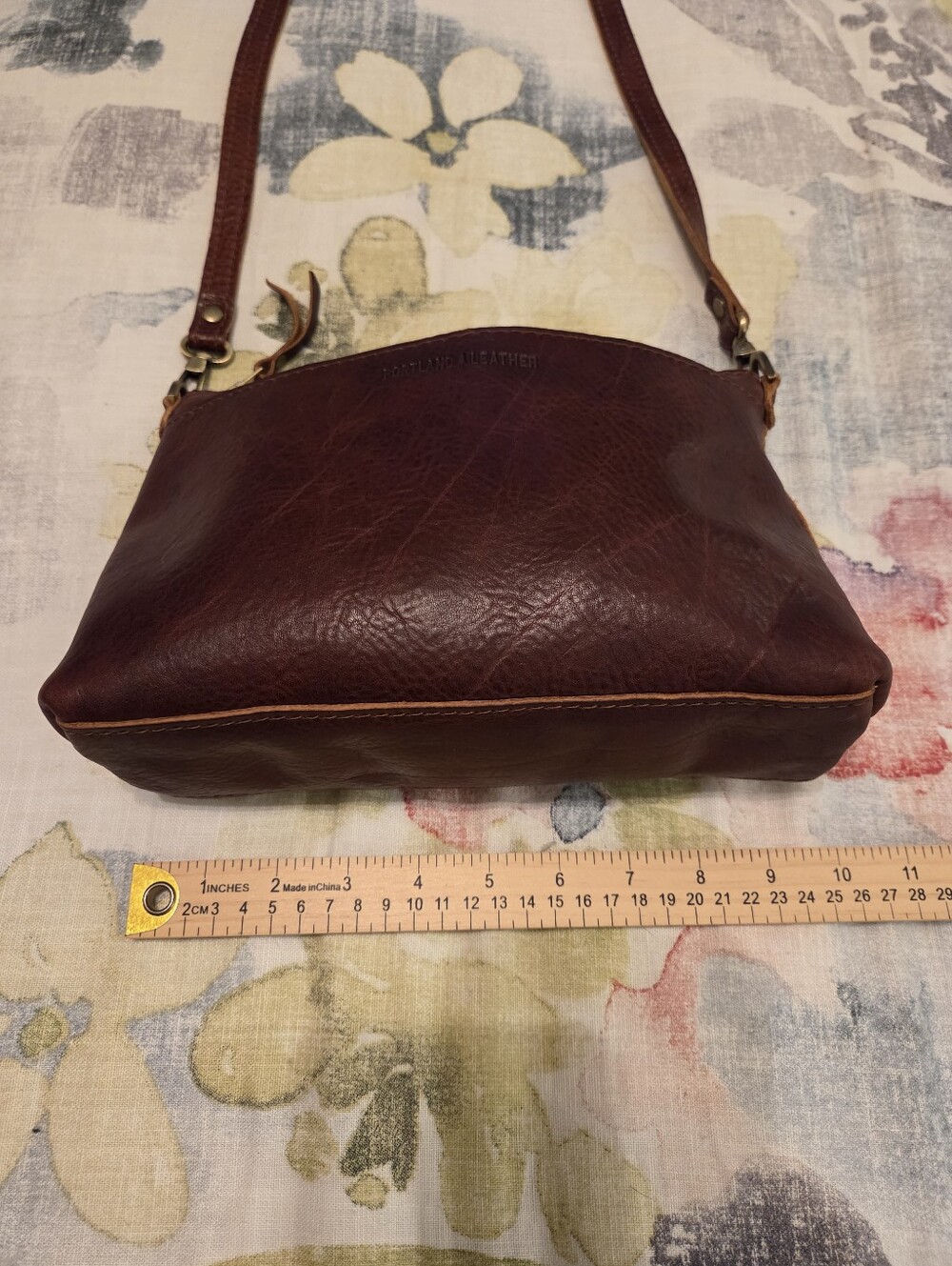 PORTLAND LEATHER Classic Poppy Rich Brown Pebbled Leather Crossbody Bag - Picture 9 of 14